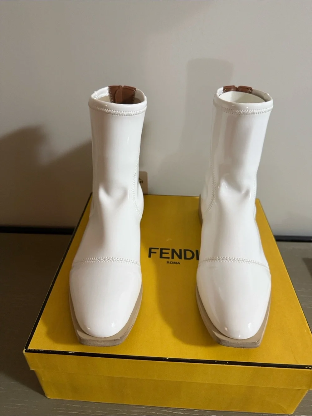 Fendi White Patent Leather Ankle Booties